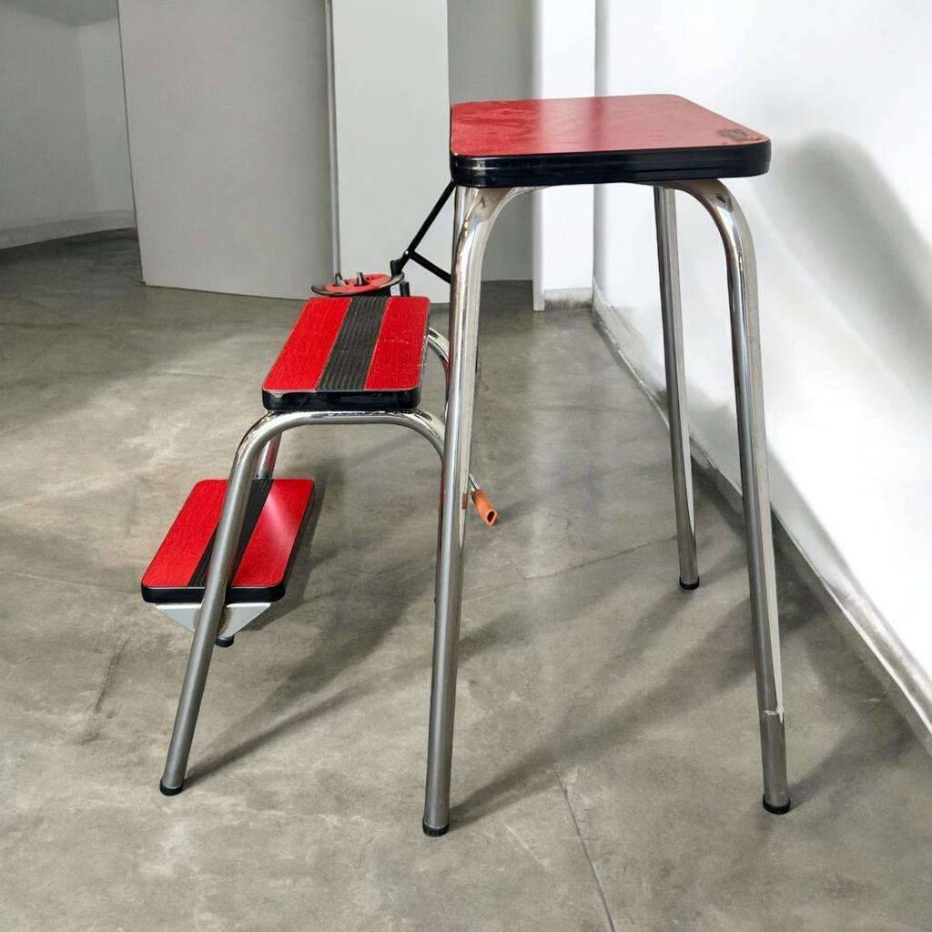 VINTAGE RED FORMICA STEP STOOL / KITCHEN STEP / MINI LADDER