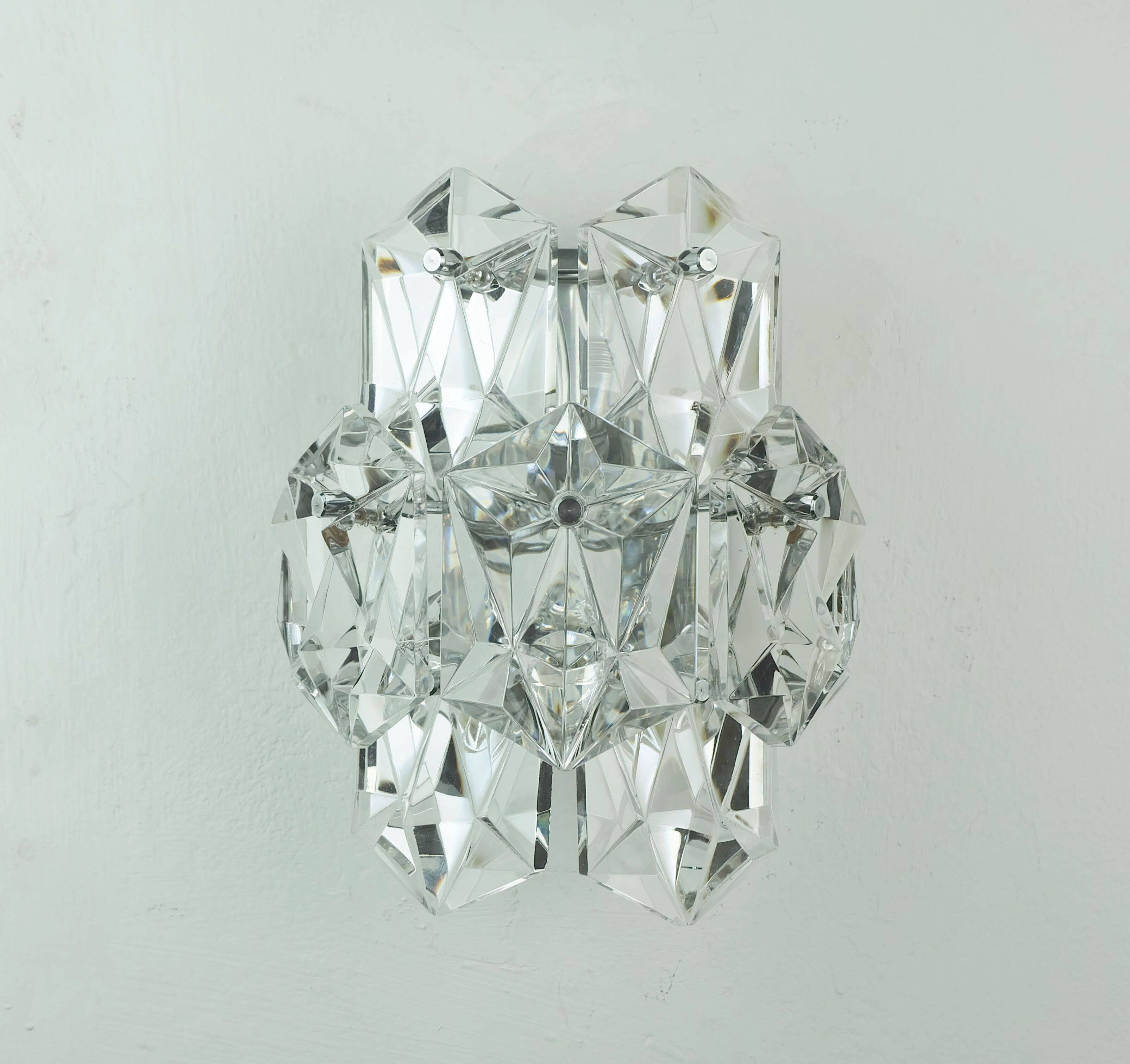 Elegant mid century sconce crystal glass prisms and chrome by kinkeldey 196