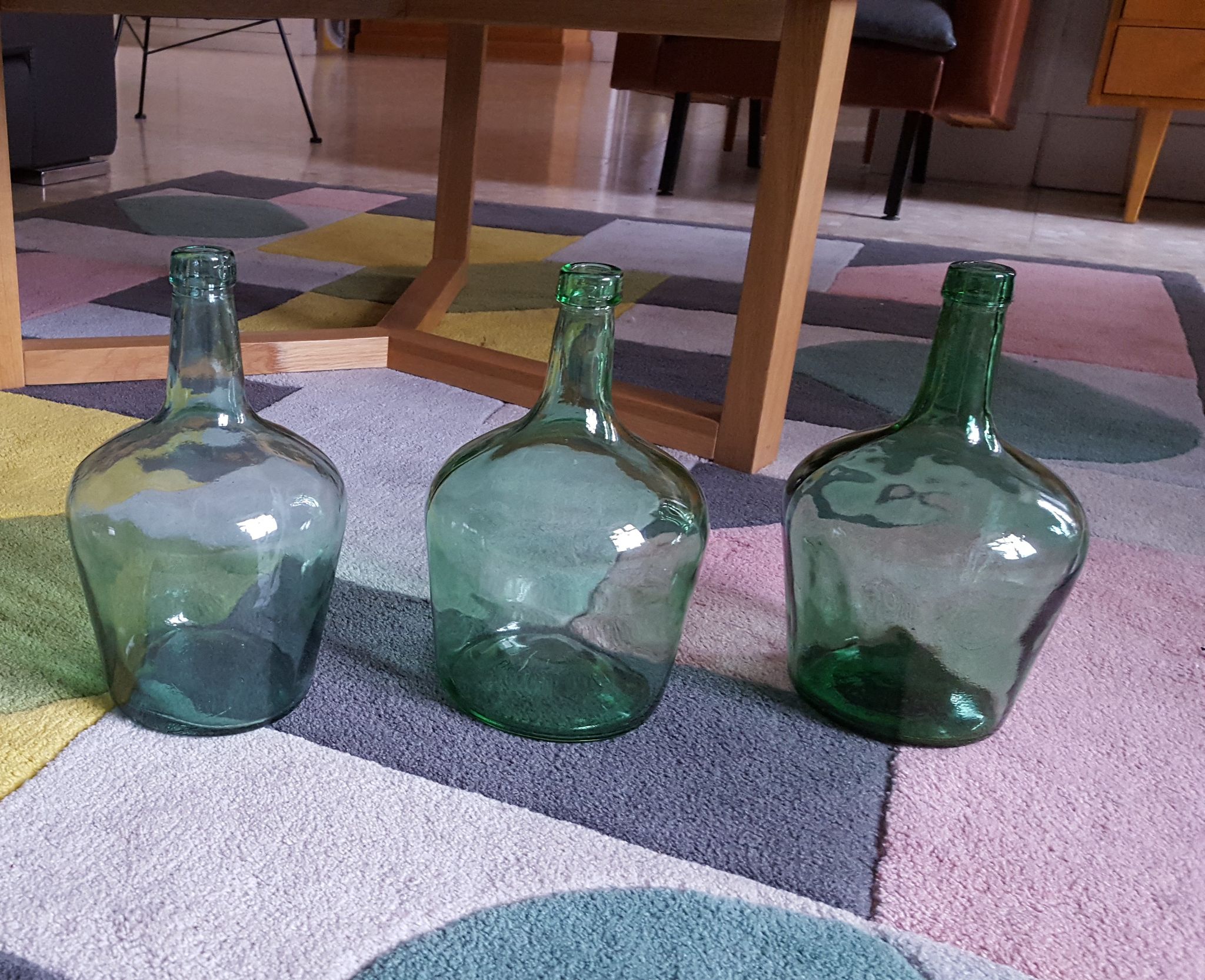 Dame Jeanne vertes/turquoises transparentes de 2 litres