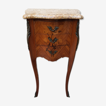 Louis XV marquetry and marble-style bedside table