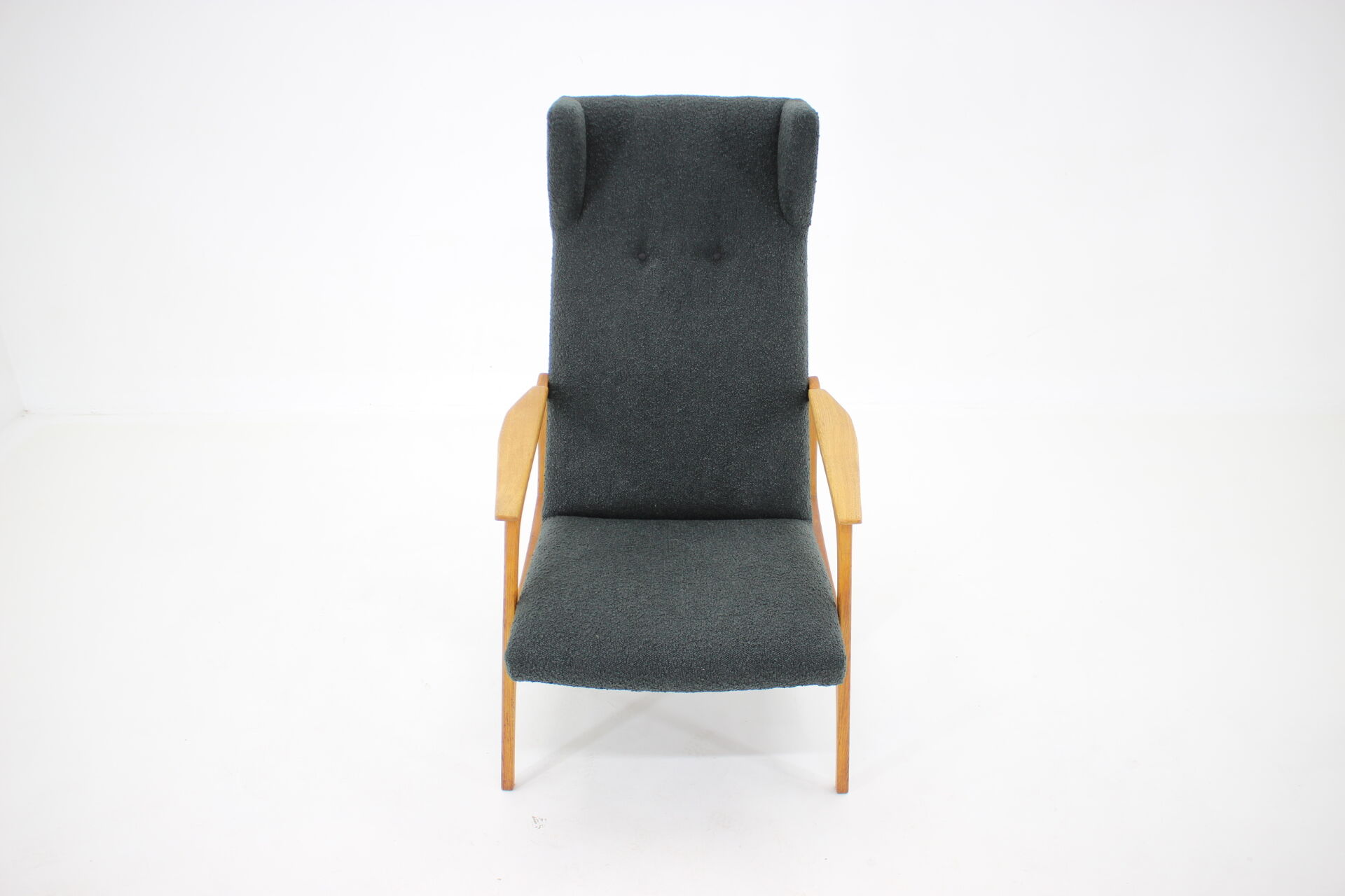 1960s Oak Wing Chair in Bouclé Upholstery, Czechoslovakia