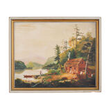 Peinture « The Angler’s Return », design danois, années 1980, par A. Enkeshafi