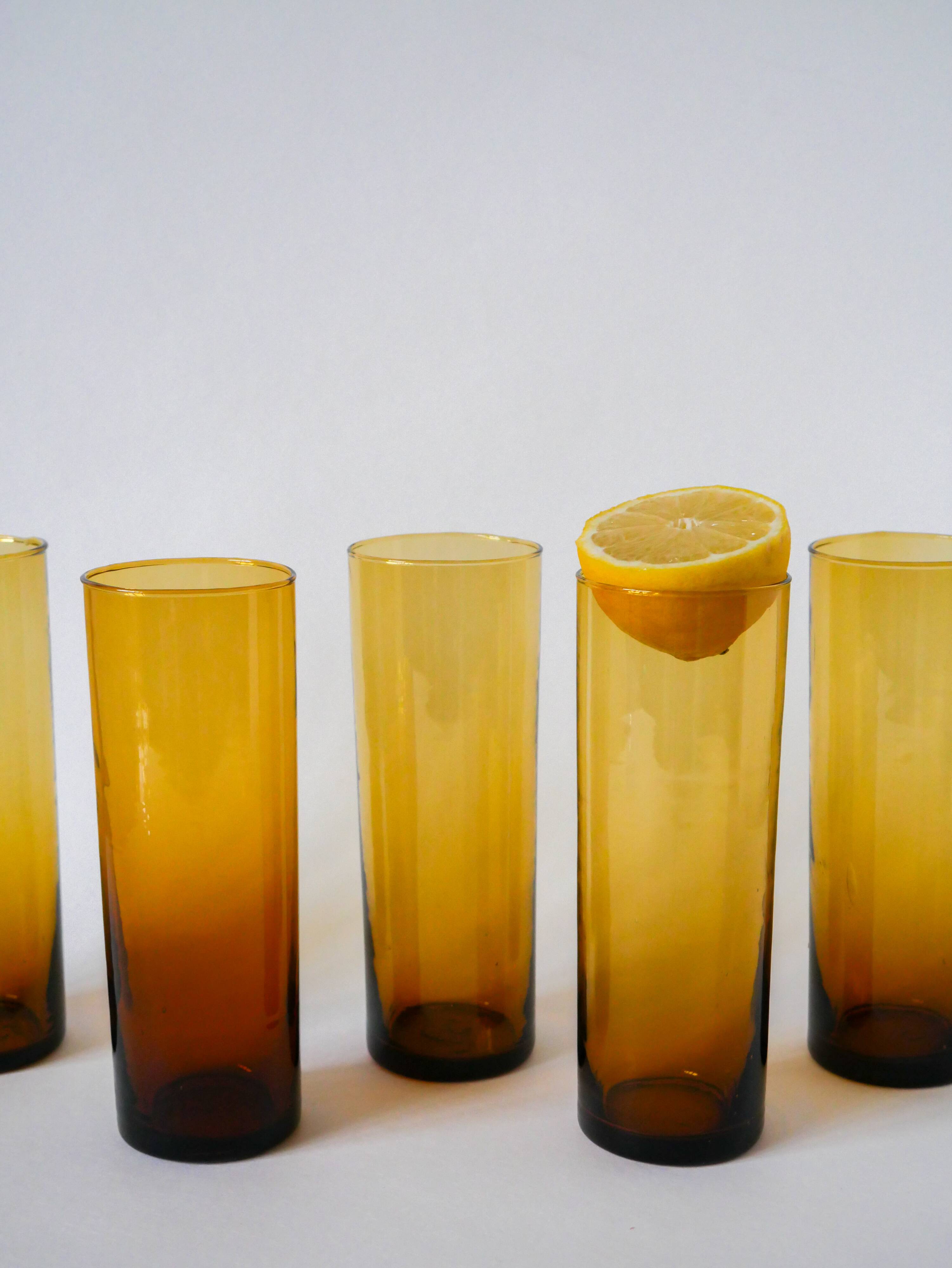 Set of 5 amber Long Drink glasses, 1970