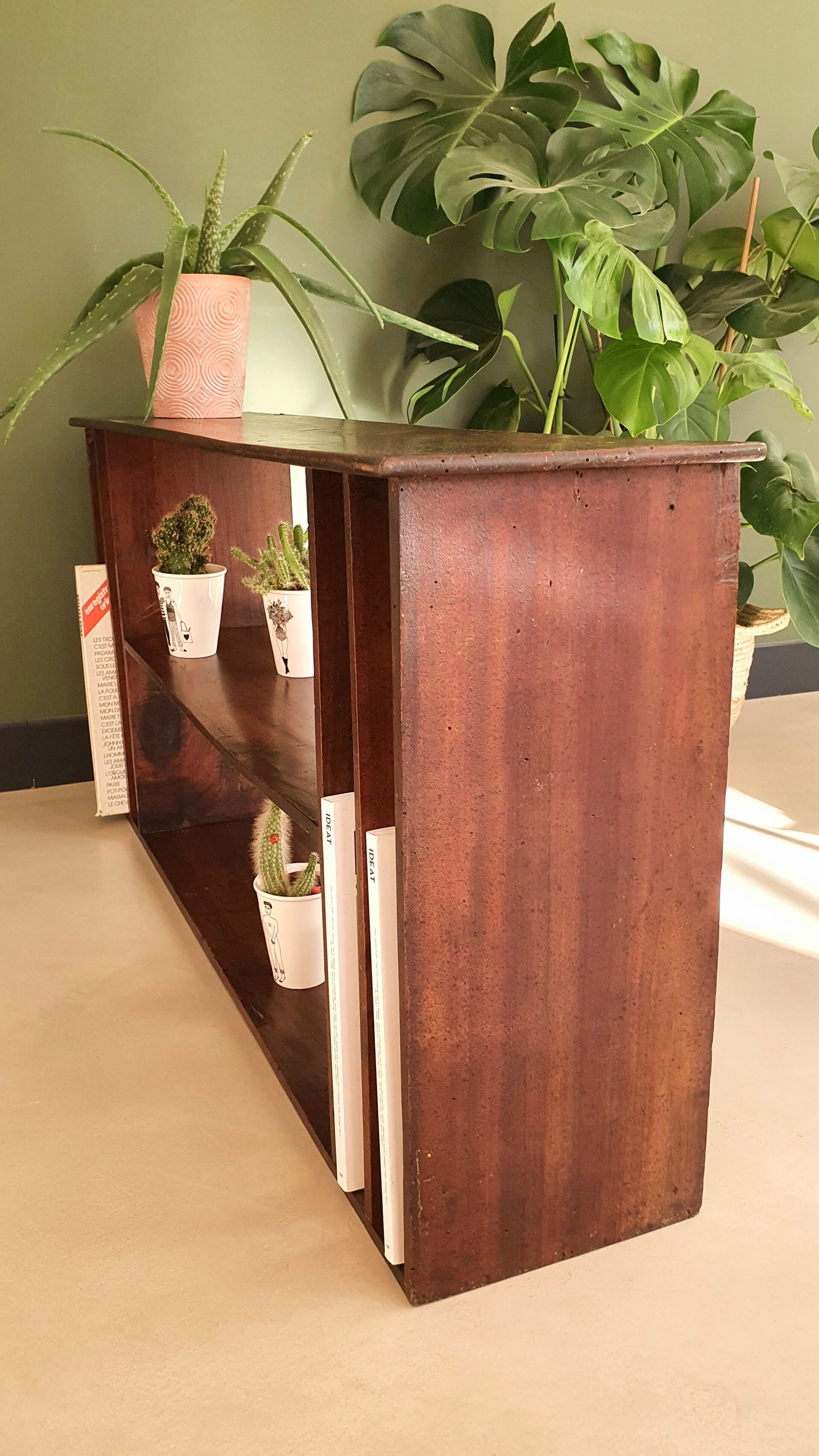 Low antique wooden storage unit