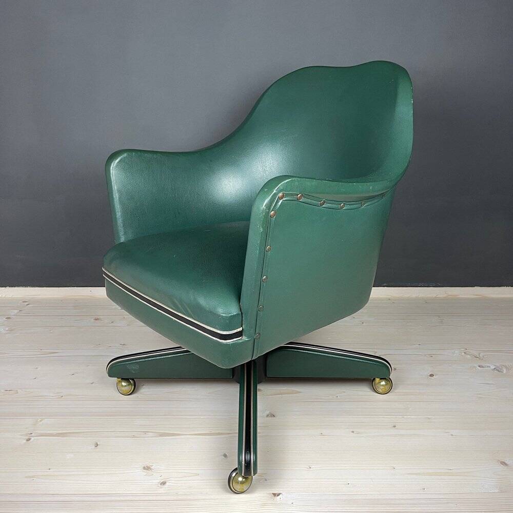 Mid-century green swivel office chair attributed to Umberto Mascagni, Italy, 1950s.