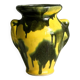 Small ceramic vase, yellow and green colors, artistic design,