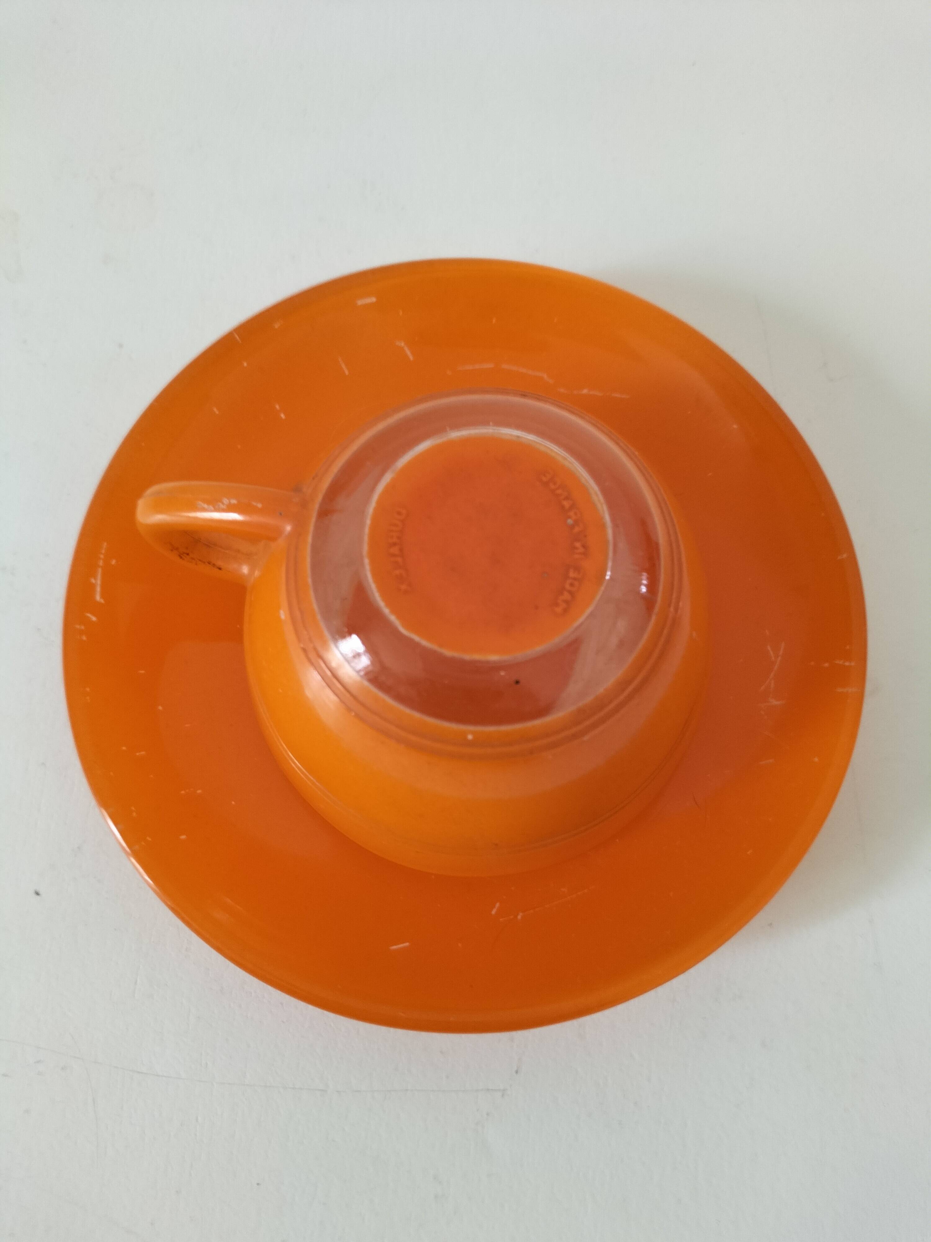 Duralex orange cup and saucer – vintage 70s design