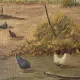 Vintage Oil Painting - Sunlit Farmyard with Chickens