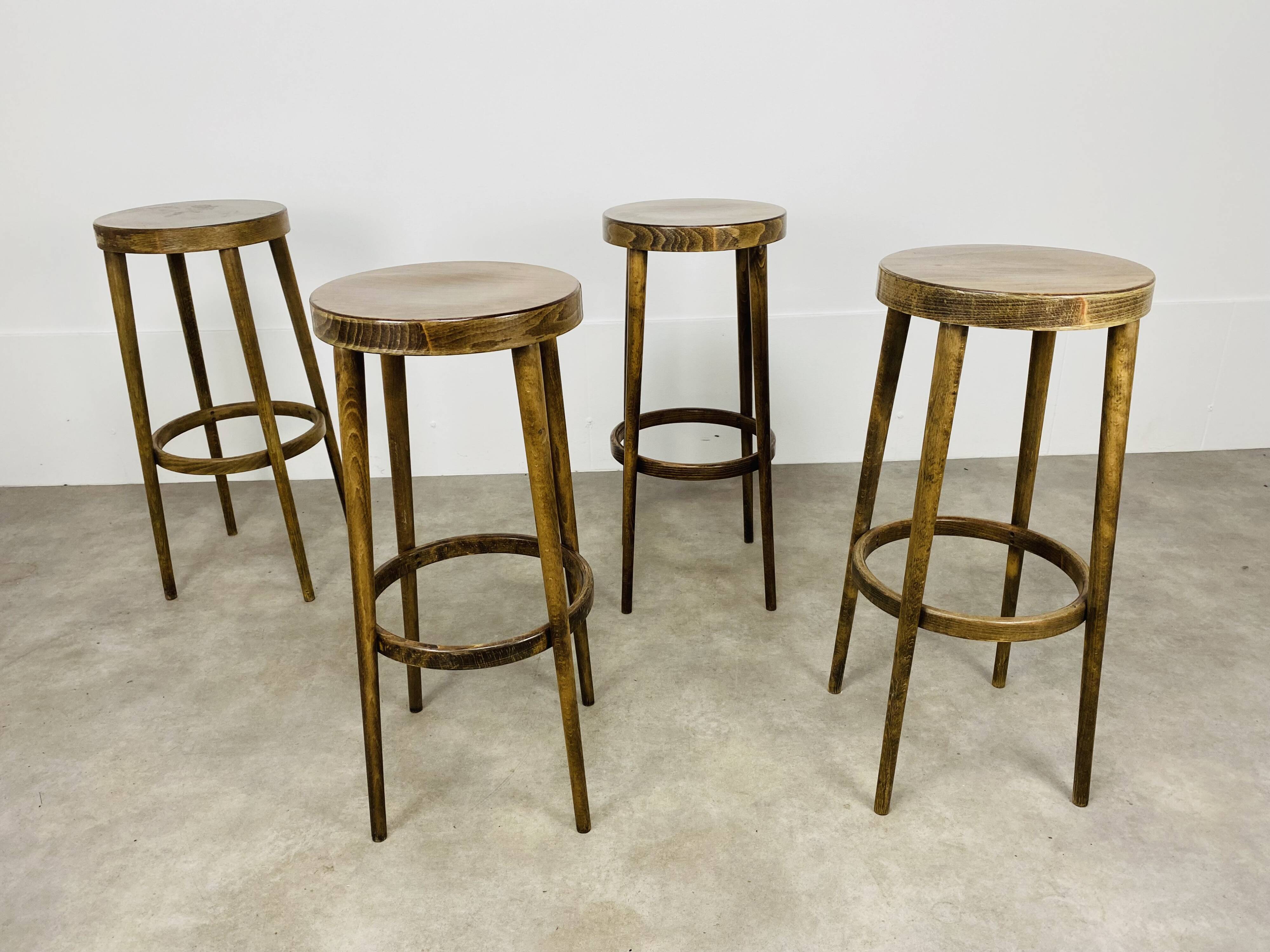 4 bar stools Baumann wood 60s bistro