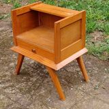 Solid pitch pine bedside table with vintage compass legs