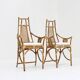 Fauteuils vintage en bambou et rotin avec coussins bouclés, années 1970, lot de 2