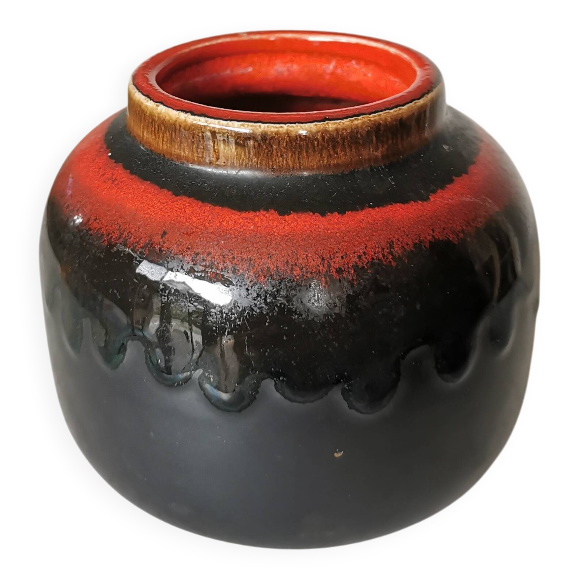 Vase vintage à glaçure lave : KIL Yougoslavie, décoration style milieu du siècle des années 1970