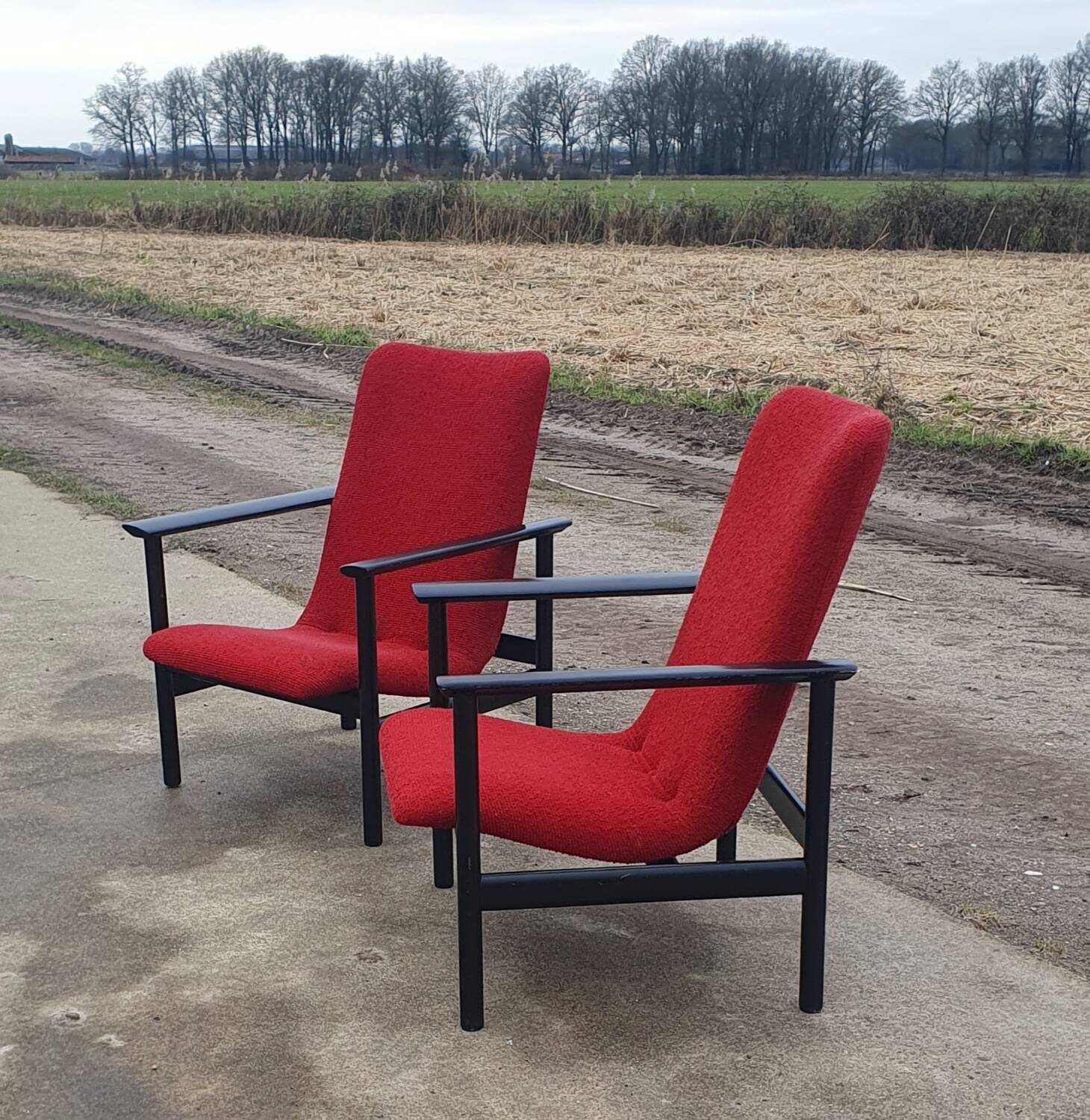 Set 2 vintage Dutch design Impala chair red black Fristho Cor Bontebal