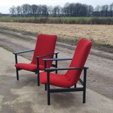 Set 2 vintage Dutch design Impala chair red black Fristho Cor Bontebal