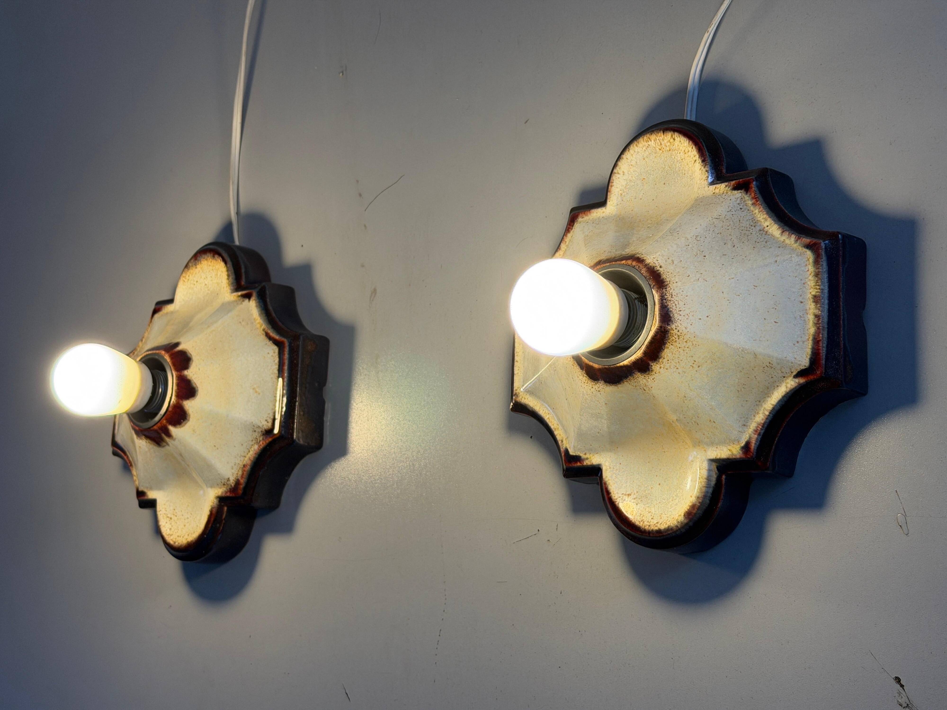 Pair of brown and cream ceramic wall lights by PAN Leuchten, 1970 Germany