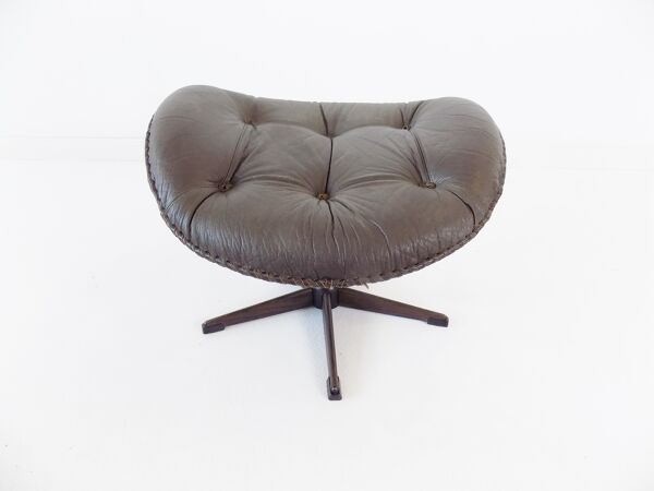 fauteuil en cuir danois gris avec poouf 60s