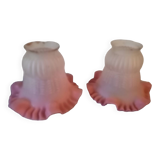 Duo of chandelier tulips or lamp in two-tone opaline