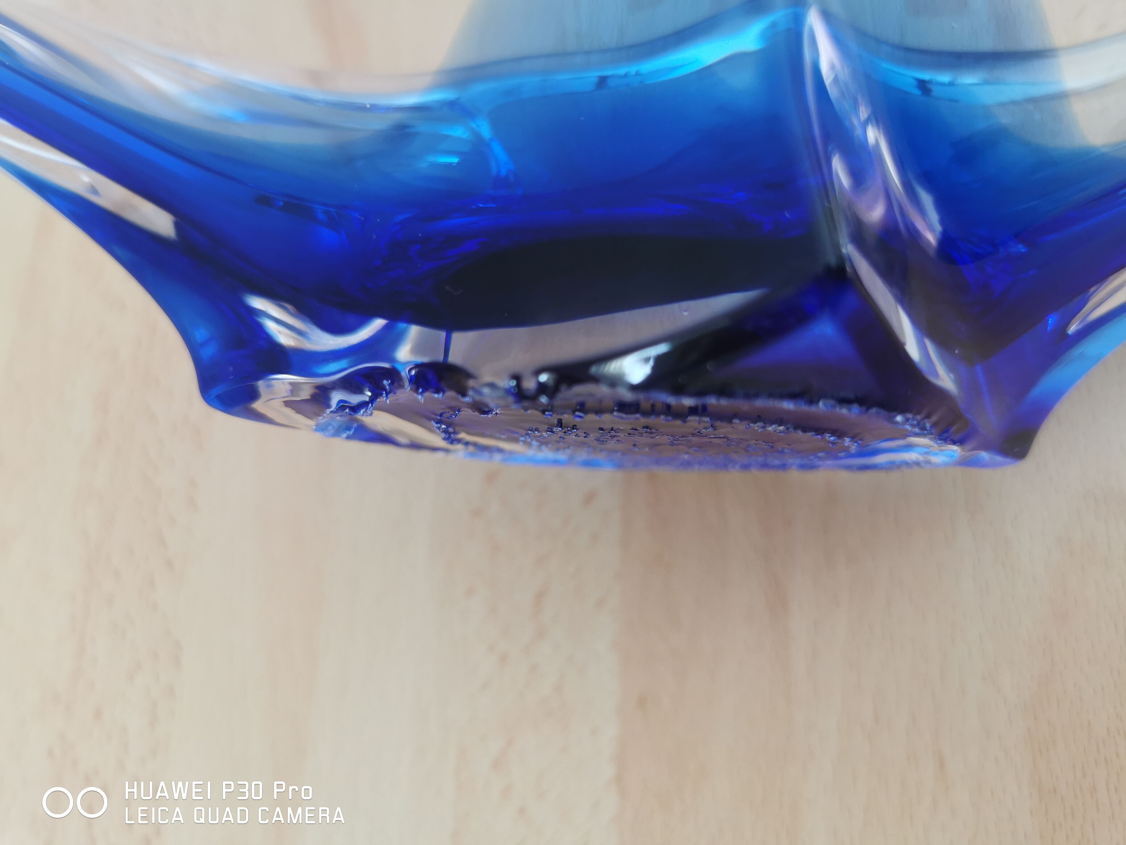 Half crystal blown with cane trinket bowl