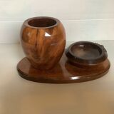 Old brutalist varnished wooden pencil pot