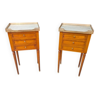 Pair of Louis XVI Style Bedside Tables in Cherry Wood