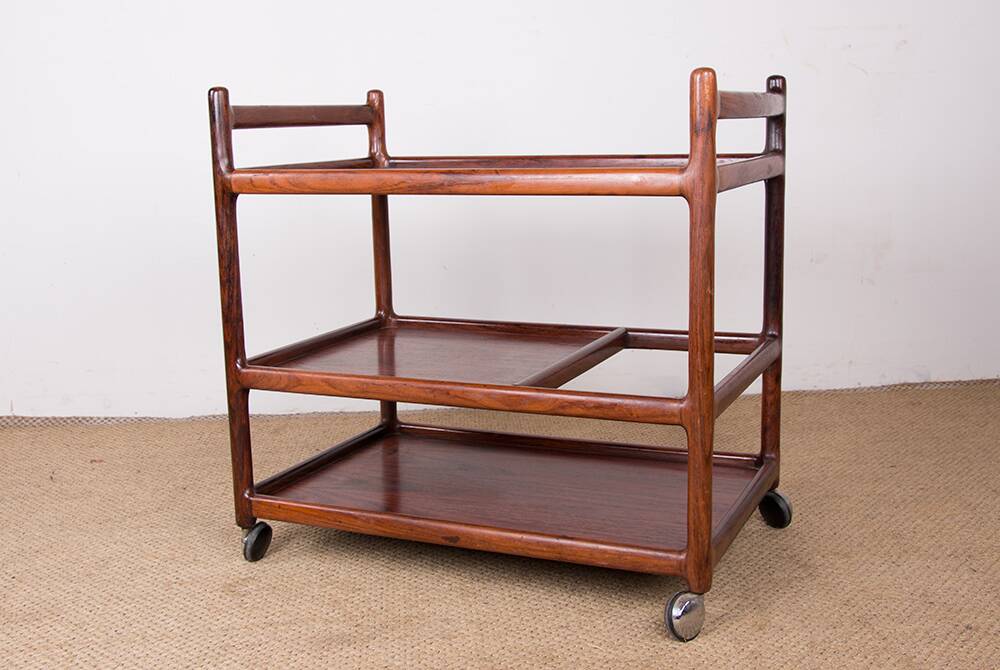 Danish Rosewood Serving Trolley, 3 Tier by Johannes Andersen for Silkeborg 196