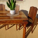 Solid wood and wrought iron table
