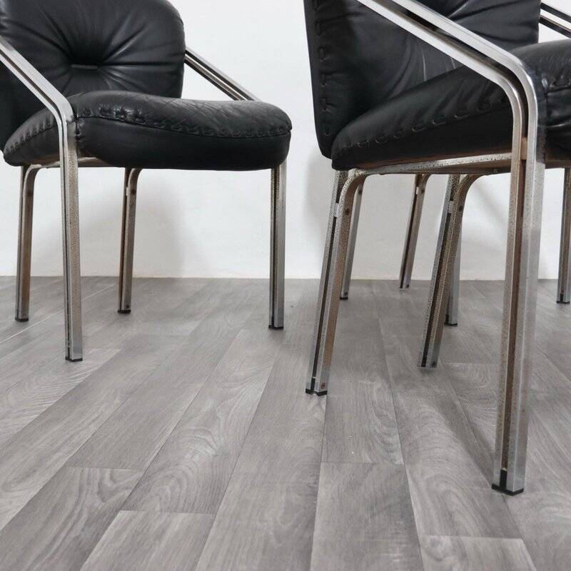 Dining Chairs with Steel and Leather by Mobil Girgi, 1970s, Set of 4