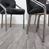 Dining Chairs with Steel and Leather by Mobil Girgi, 1970s, Set of 4