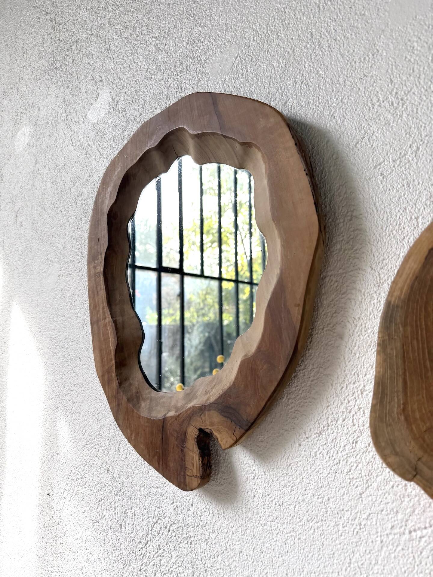 Set of 2 organic brutalist mirrors wood 1950s