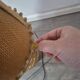 vintage table lamp dame jeanne covered in rattan wicker with a handle