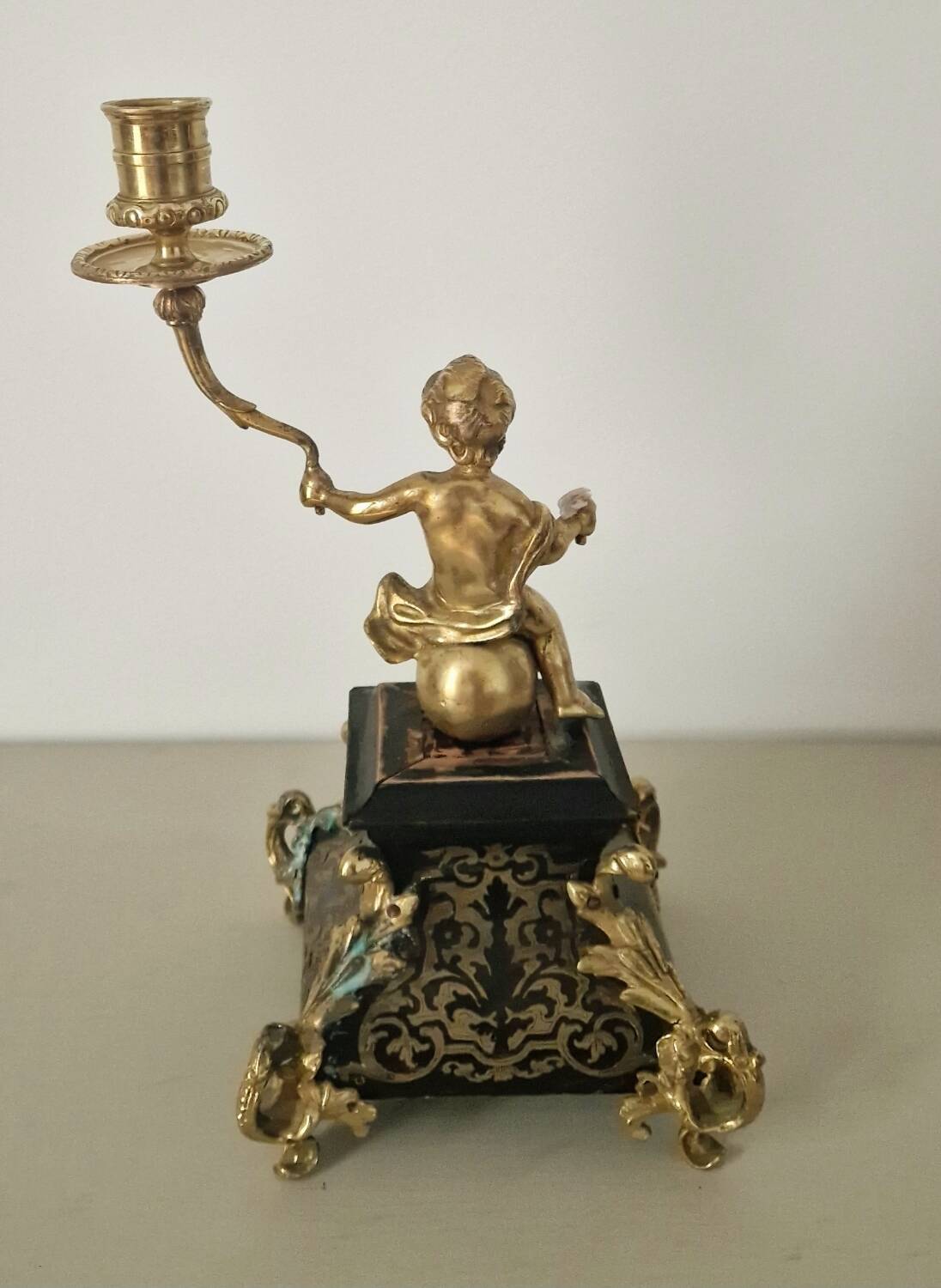 Chandelier laiton et bois style Napoléon III