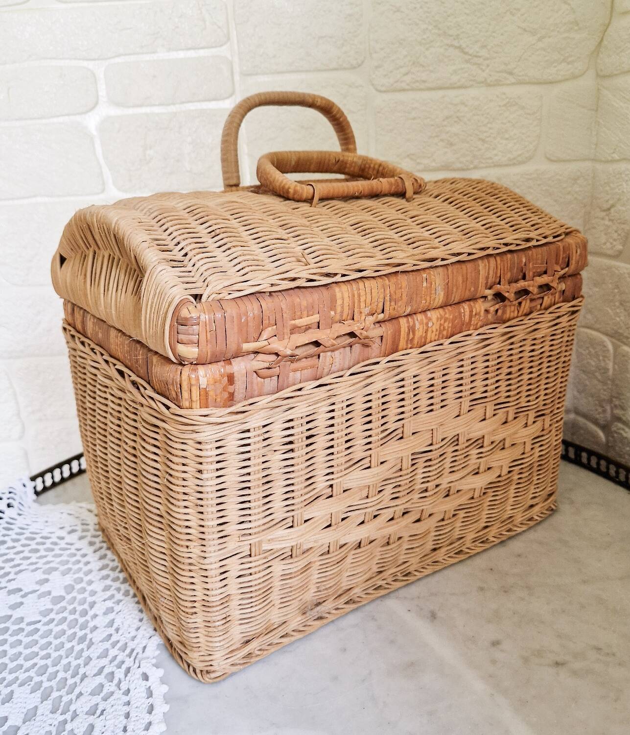 Large vintage woven wicker basket