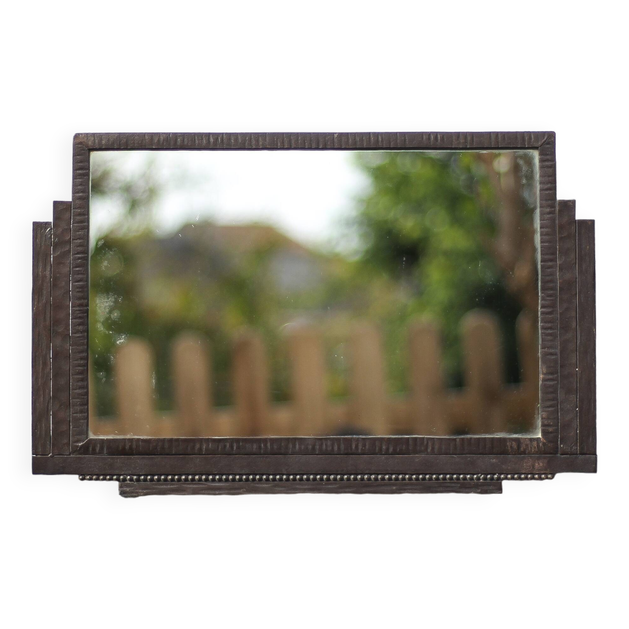 Hammered wrought iron mirror, antique wall mirror, rectangular mirror, Art Deco mirror, interior decoration