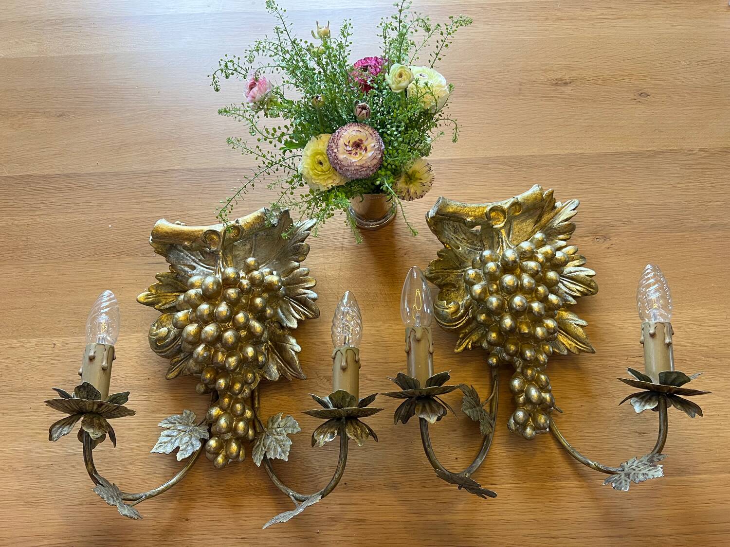 Golden grape wall sconces, 1970