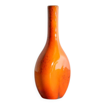 Vase bouteille vintage français du milieu du siècle en glaçure rouge chaud, années 1950