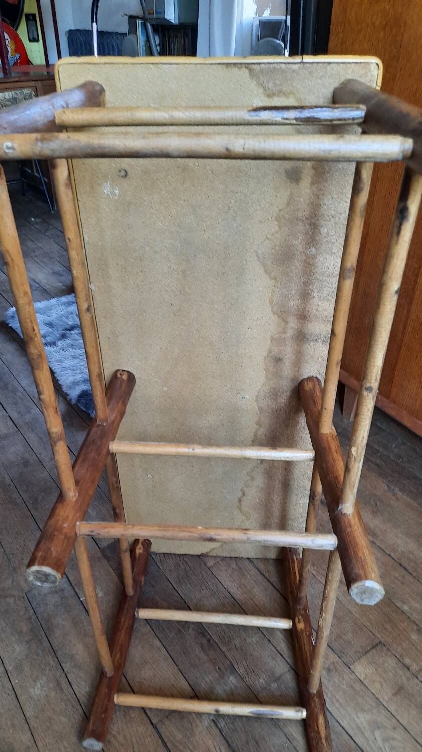 Banc année 50 bois et corde de palmier
