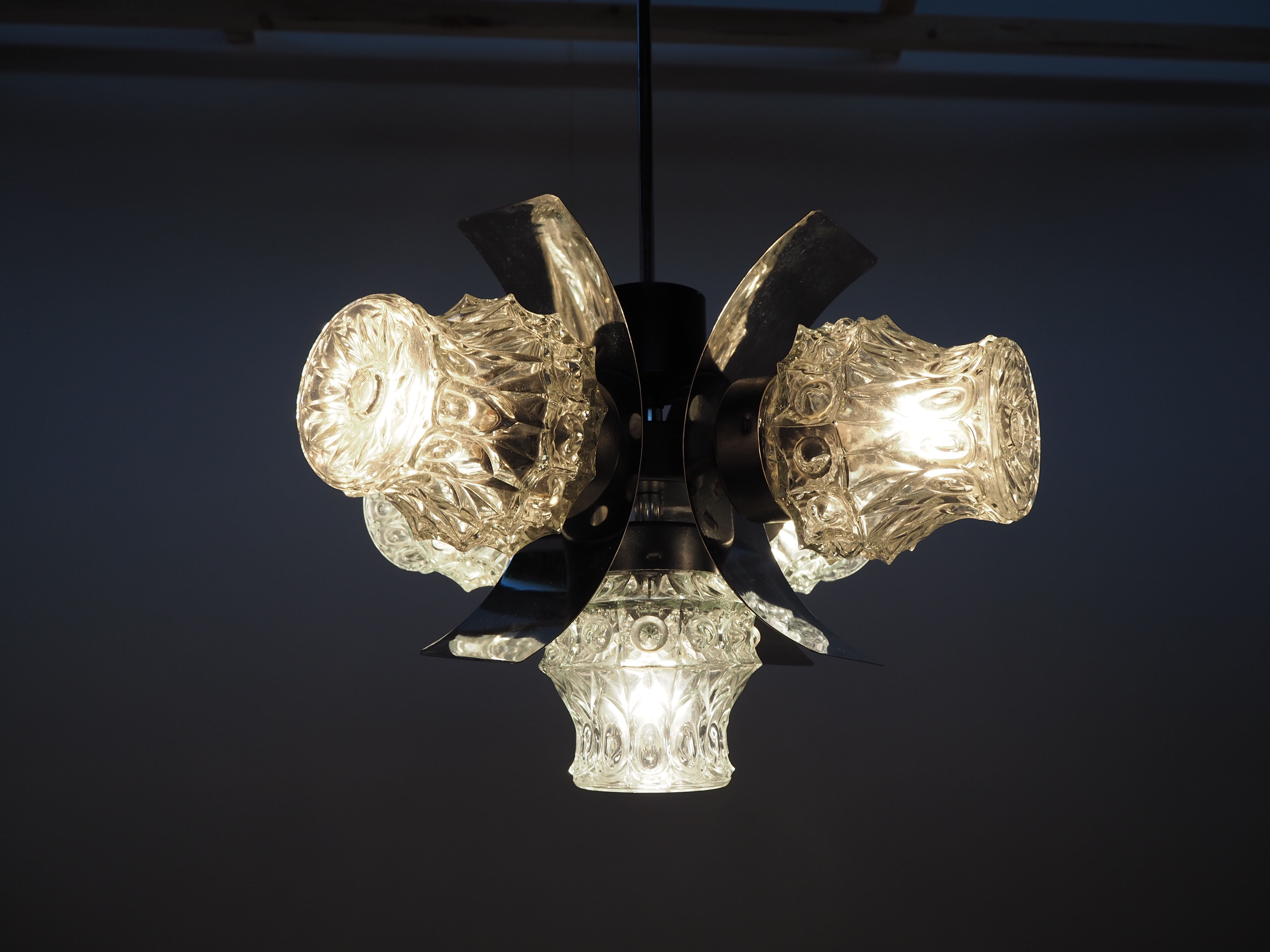 Chrome and glass chandelier, Czechoslovakia, 1960