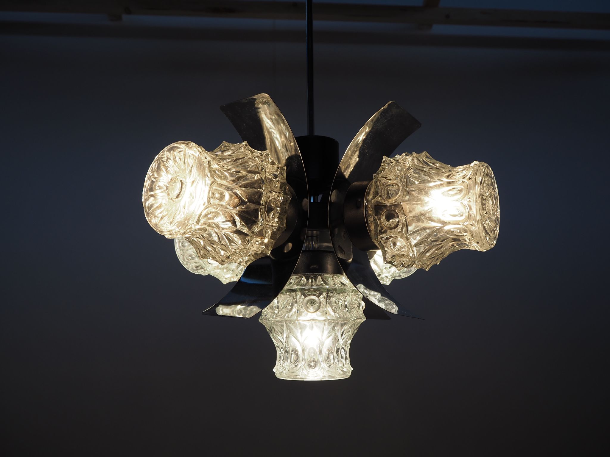 Chrome and glass chandelier, Czechoslovakia, 1960
