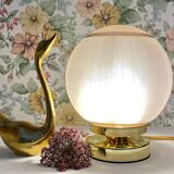 Lampe à poser globe vintage art déco en verre granité rose