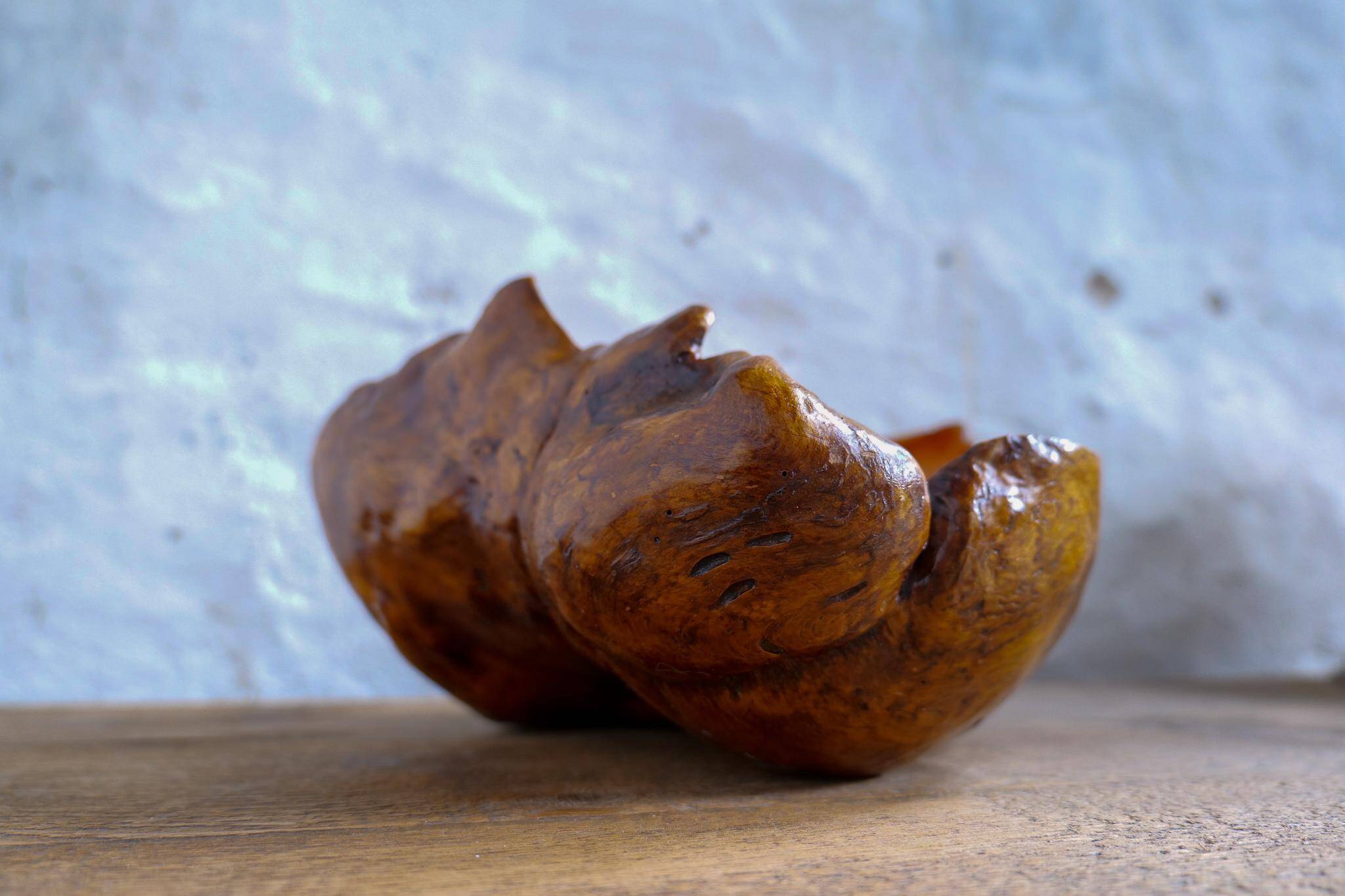 Swedish popular art Very large bowl in dark and curly birch, 1960s