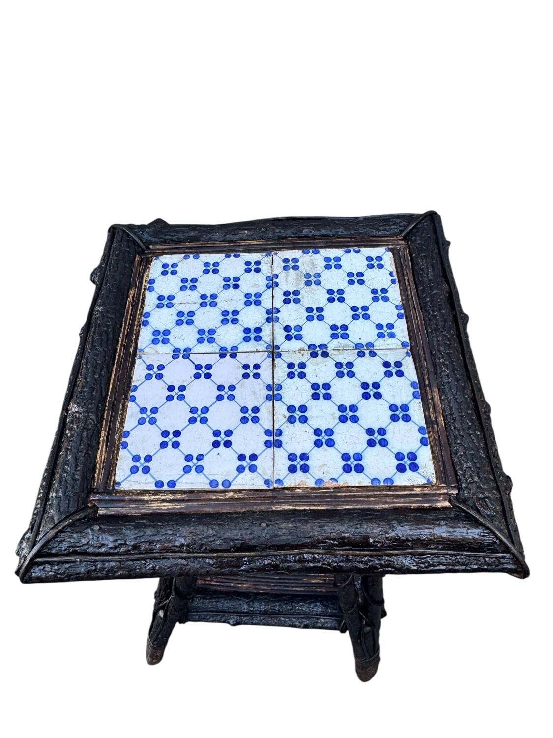 Folk art stool – circa 1890-1900. Rattan & ceramic