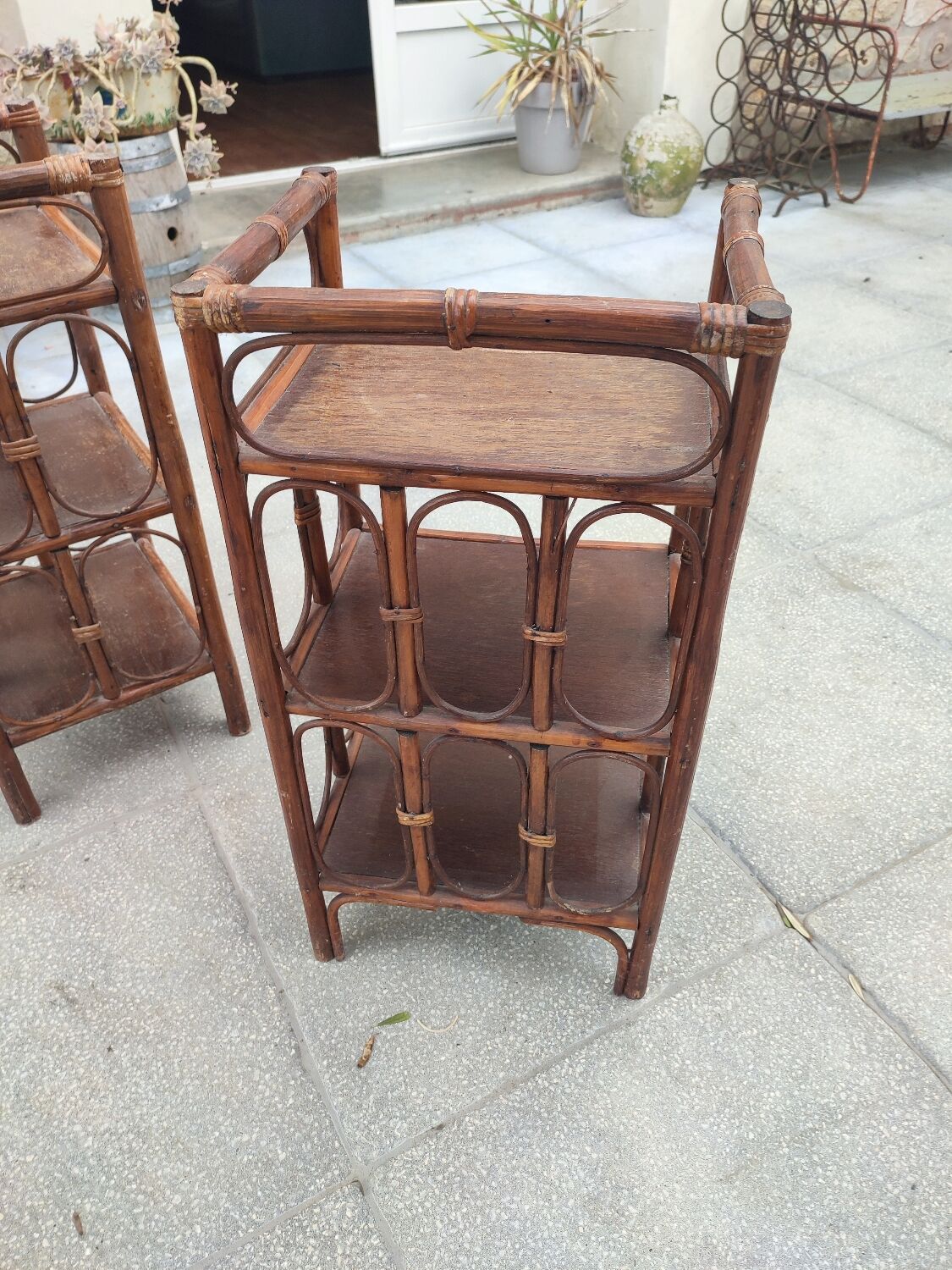 Vintage rattan bedside table pair