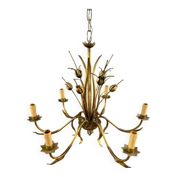 Lustre en métal doré, Italie, vers 1950 — Beyit