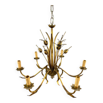 Lustre en métal doré, Italie, vers 1950