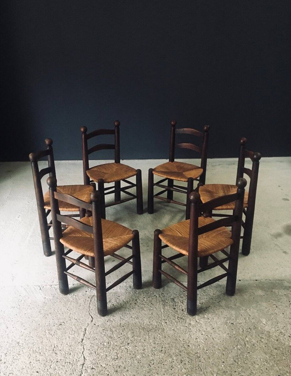 French Provincial Dining Chairs by Charles Dudouyt, France, 1940s, Set of 6