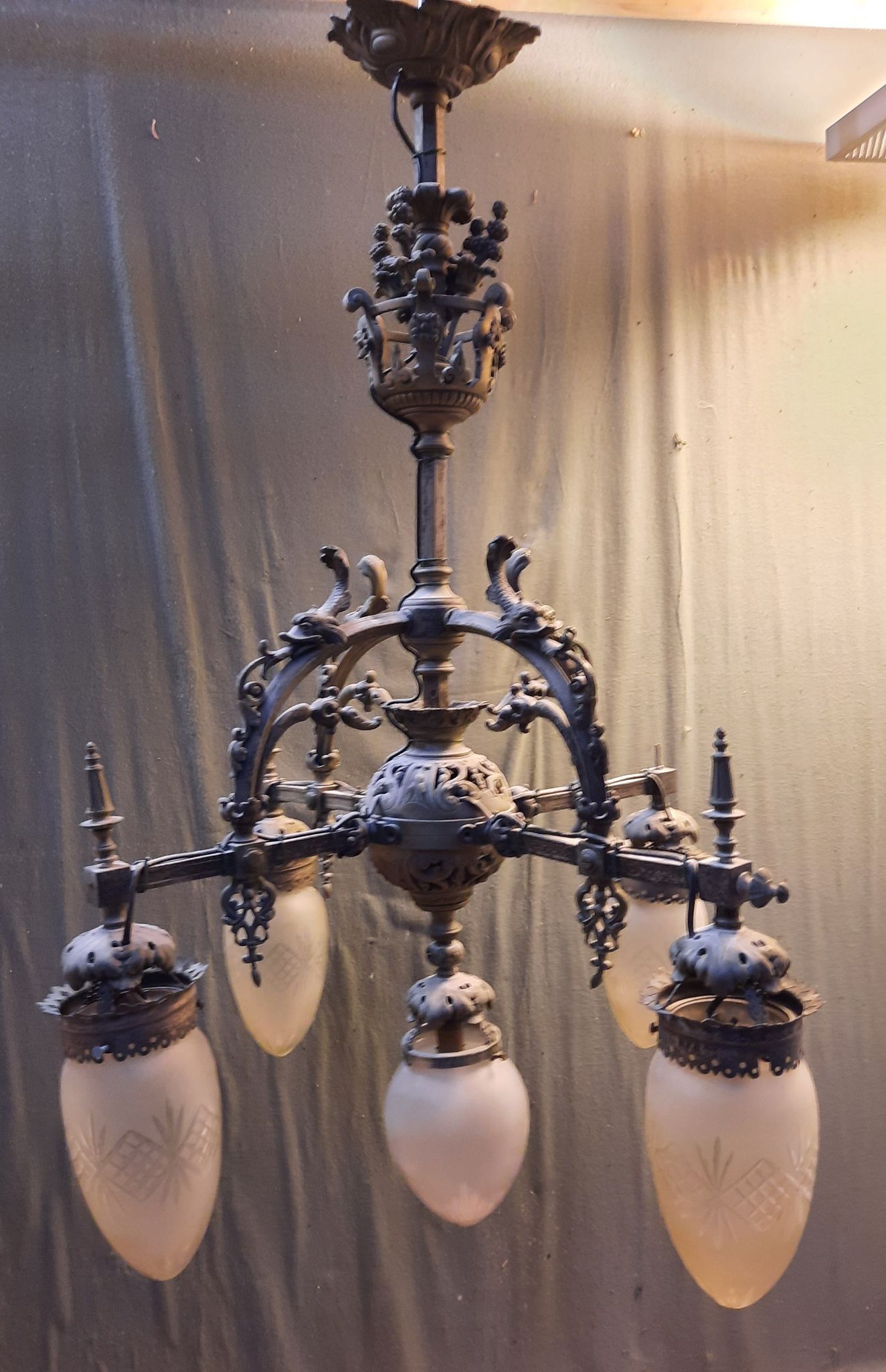 Chandelier 1900 metal and glass