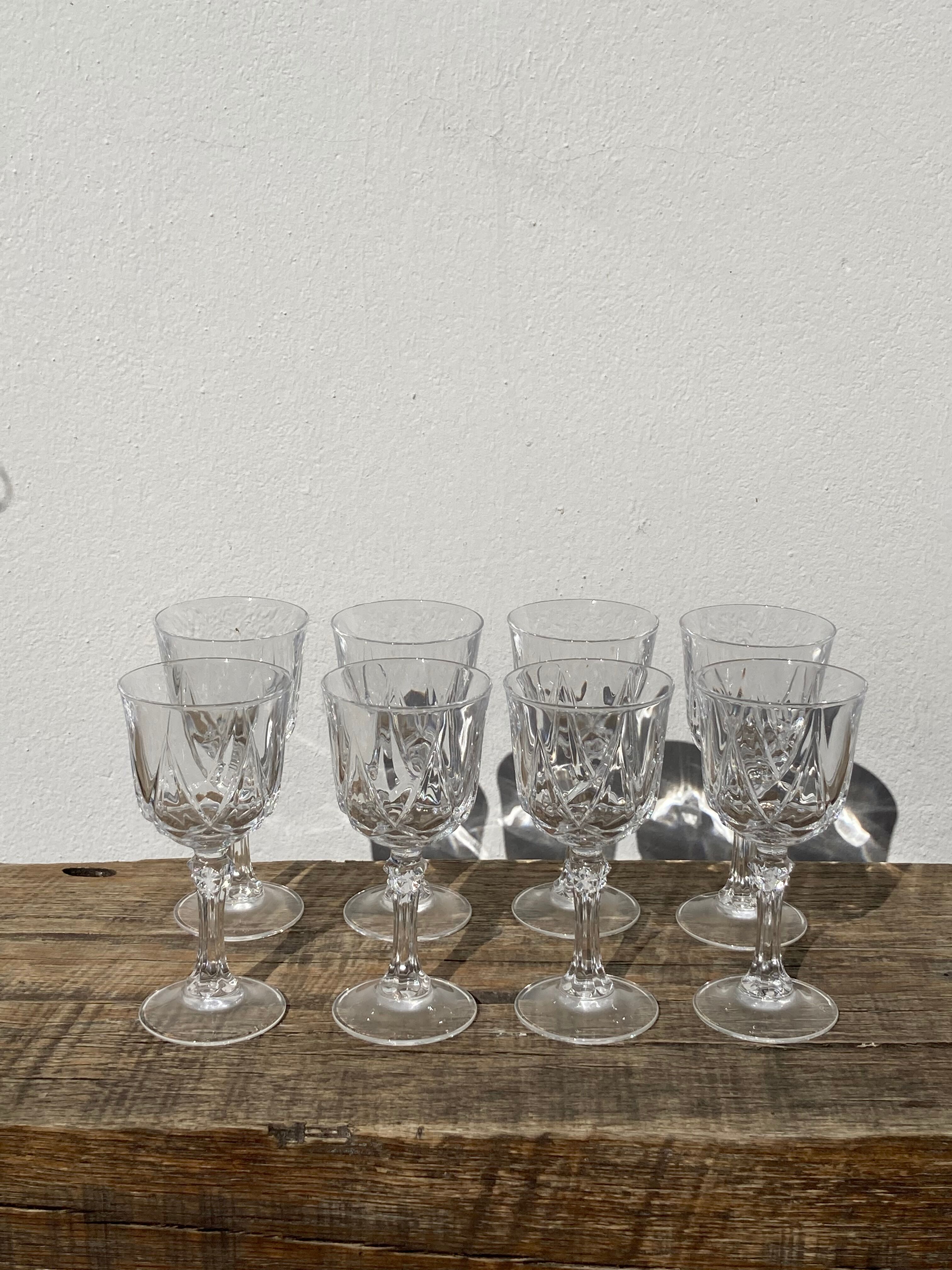 8 antique chiseled crystal stems - classic wine glasses