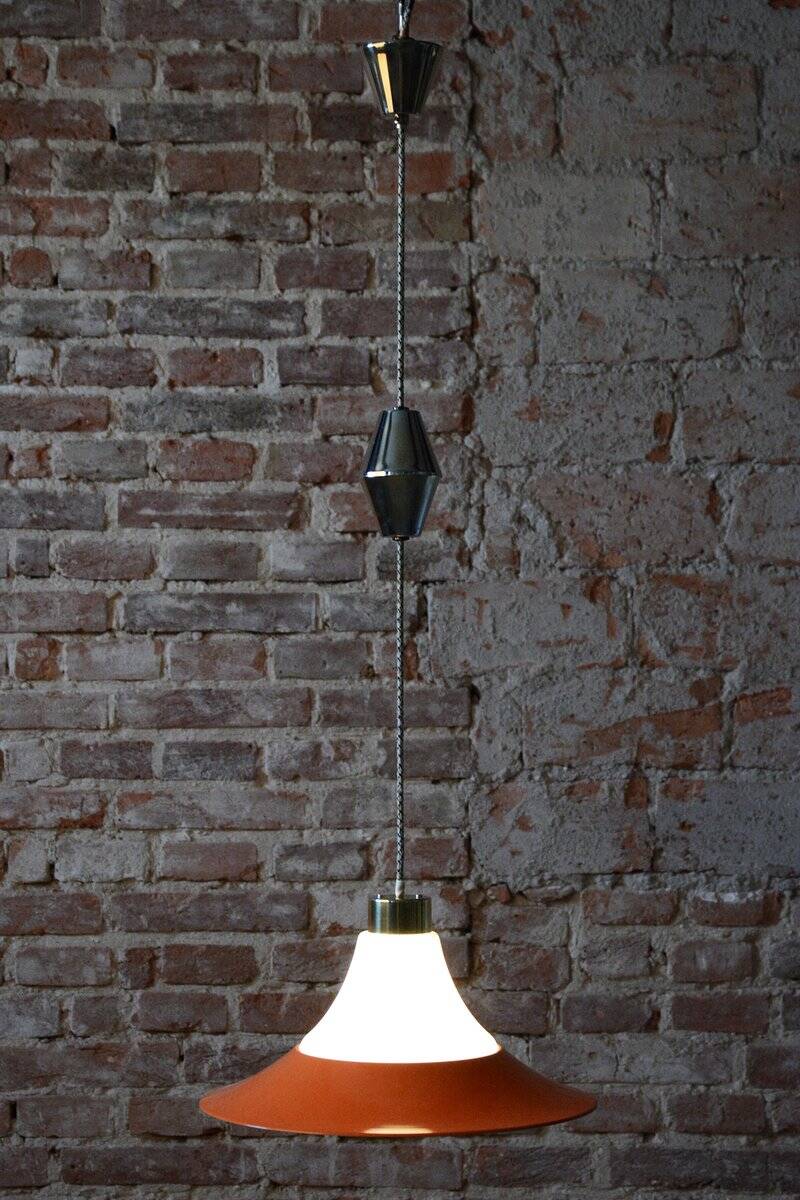 Mid-Century Chandelier in Brass and Lacquered Steel, Czech, 1960s