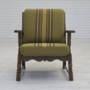 1970s, pair of Danish armchairs, original green furniture wool, oak wood.