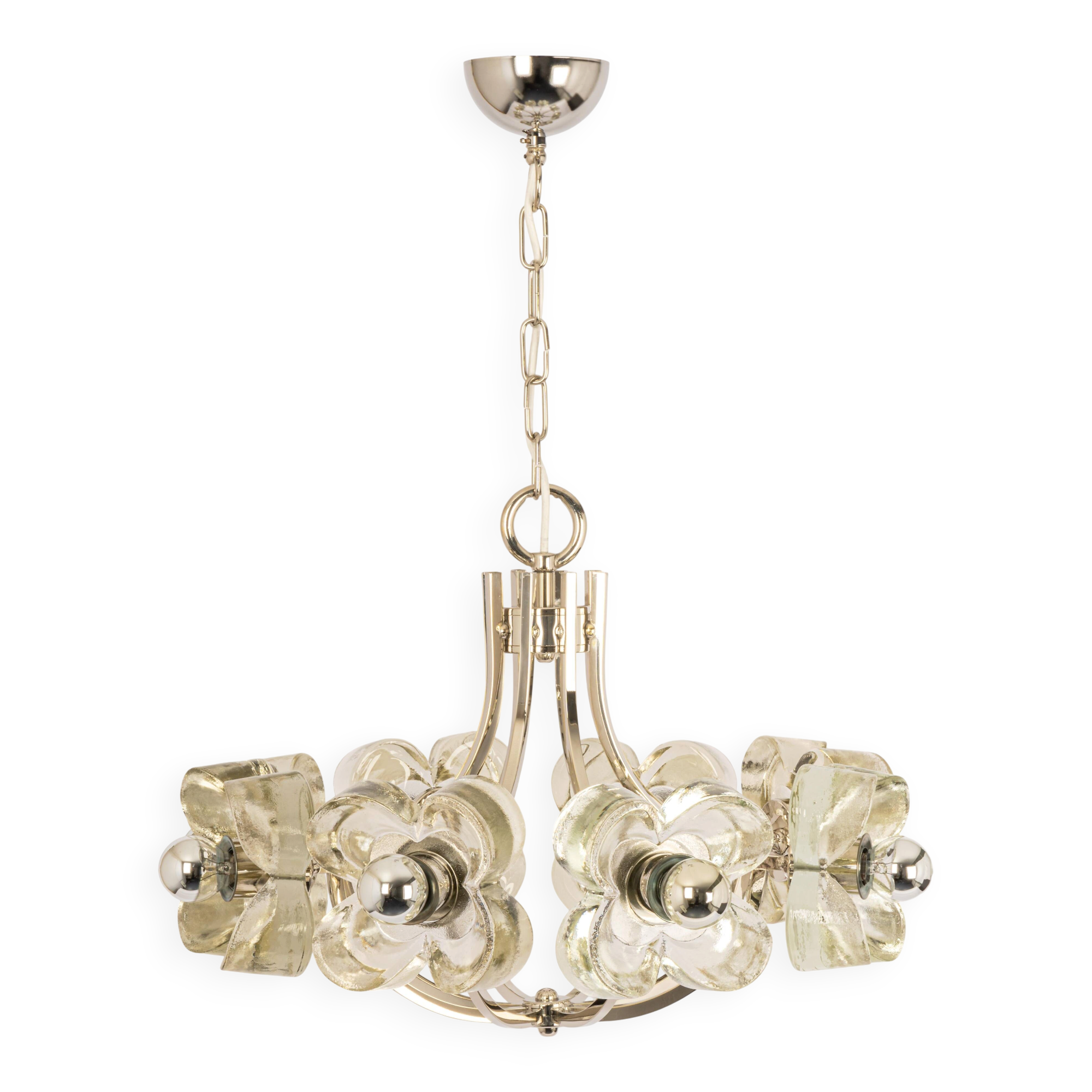 Large chrome glass and crystal pendant by Sische, Germany, 1970s.